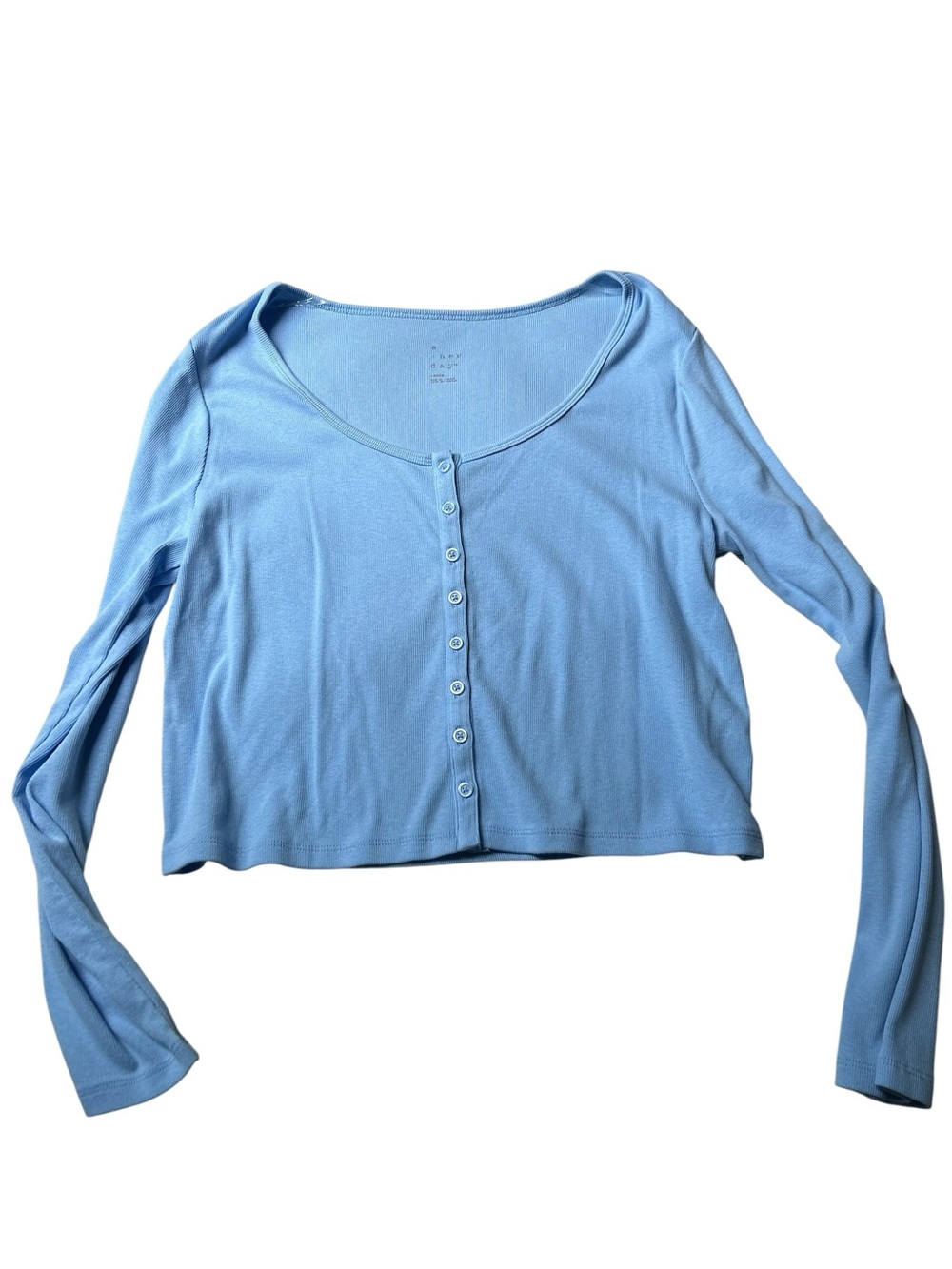 Light Blue Button-Front Long Sleeve Crop Top